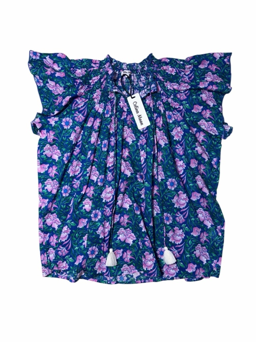 Celina Moon New Blue and Pink Floral Blouse Womans L